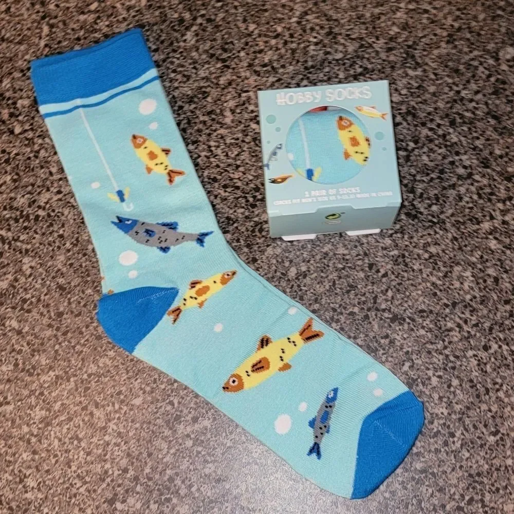 New Fun Hobby Socks My Luck Fishing 🎣 Fish Socks 2 Pair Boxed Individual Bundle